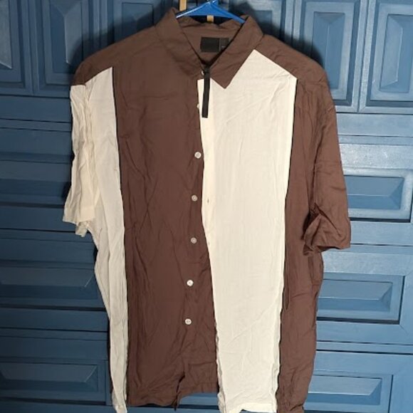 A3 ASOS Brown/Black/Off-White Button Down Top - Picture 1 of 5